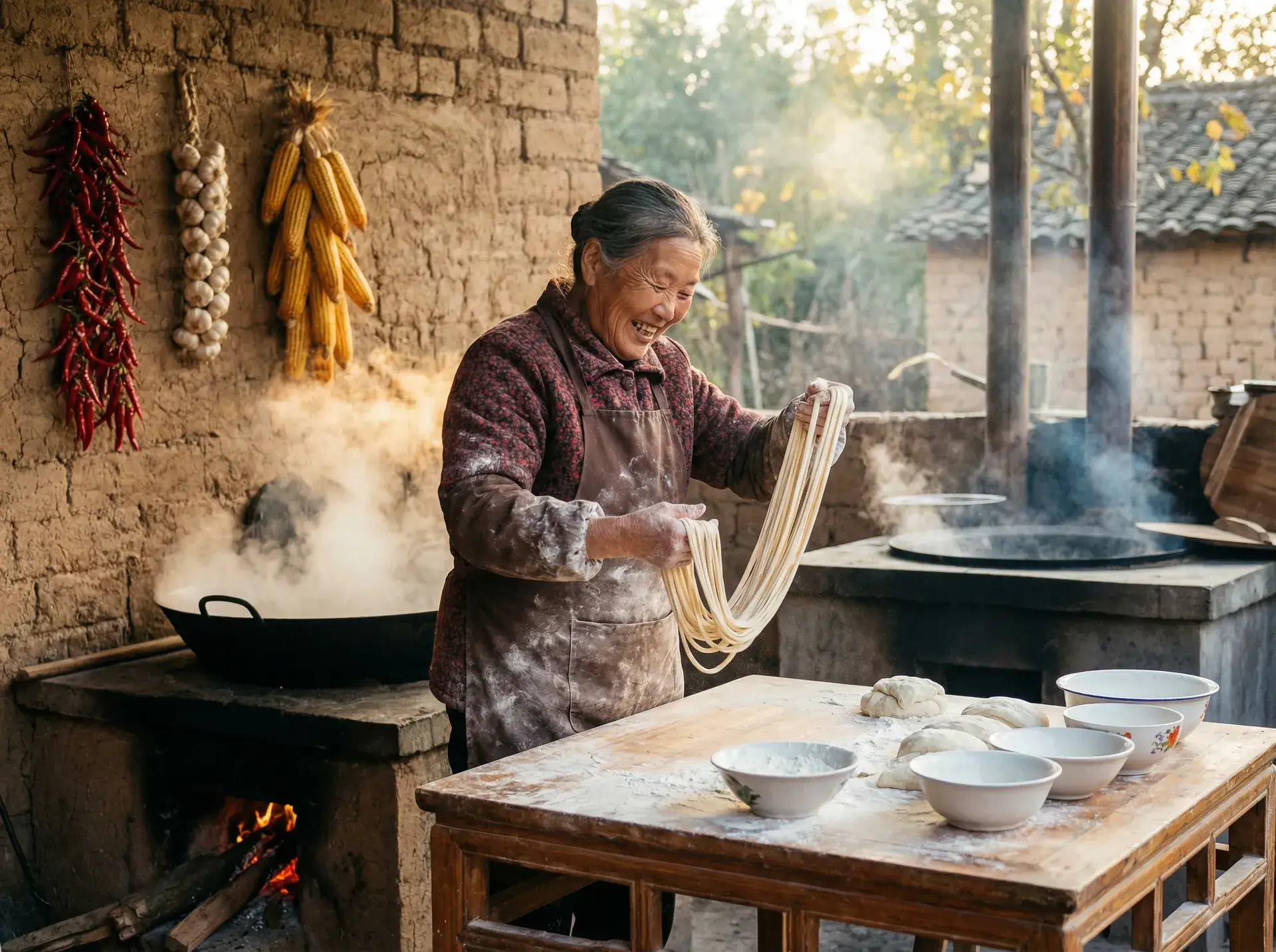 农家大嫂手擀面 - 五福星撞鬼国语版高清 乡村美食